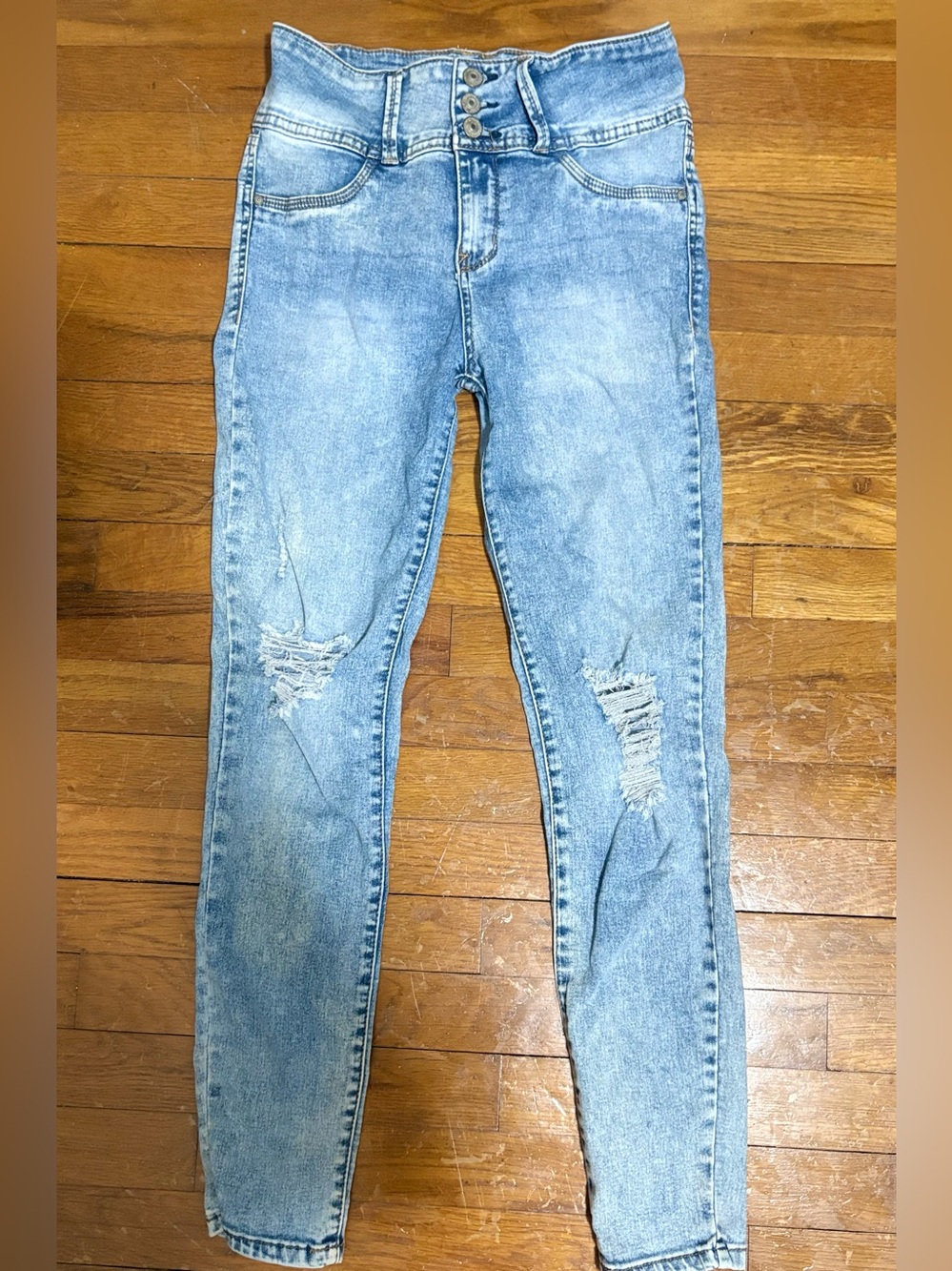 Wallflower Light Blue High-Rise Skinny Distressed Jeans